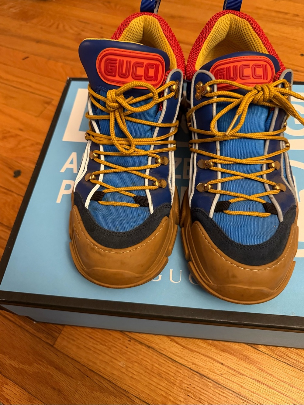 Gucci Blue, Red & Tan Chunky Trail Sneakers - Picture 3 of 6